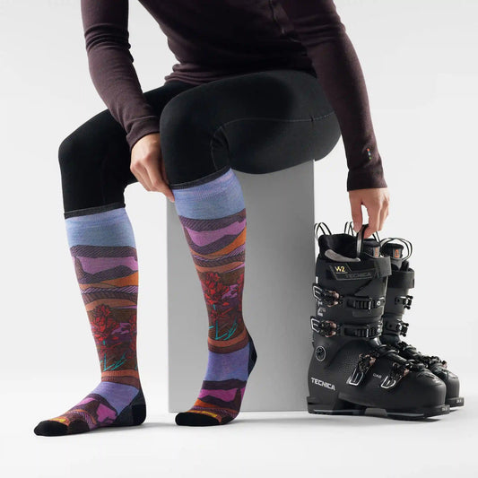 Women's Ski Floral Field Print Over The Calf Socks