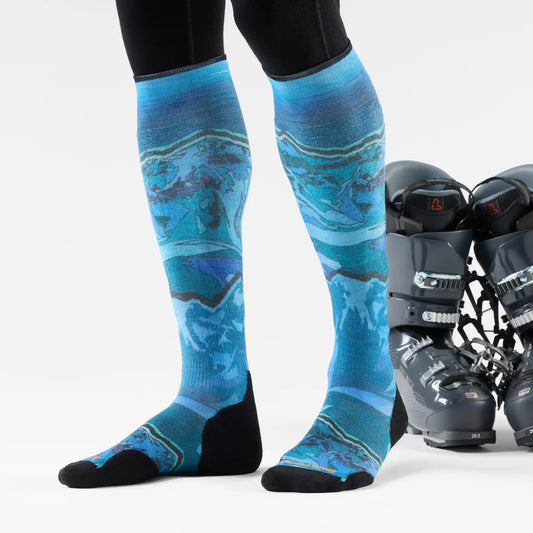 Ski Storm Peak Print Over the Calf Socks